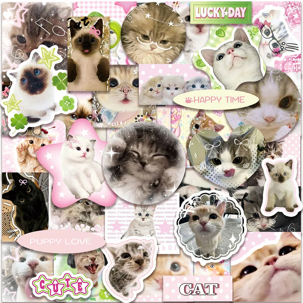 50PCS Retro Cat Graffiti Stickers - Cute Cartoon Waterproof Decals for Luggage, Phones, Guitars, and Scrapbooks
