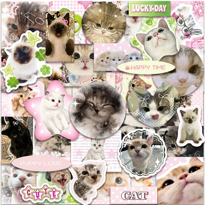 50PCS Retro Cat Graffiti Stickers - Cute Cartoon Waterproof Decals for Luggage, Phones, Guitars, and Scrapbooks