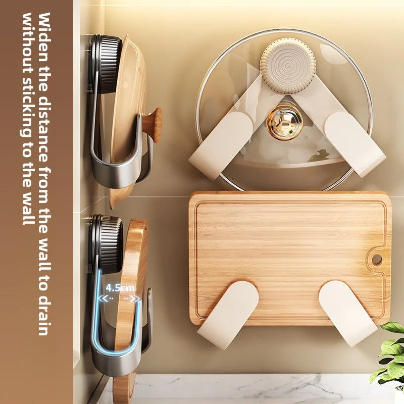 Wall-Mounted Kitchen Pot Lid & Cutting Board Holder – No-Punch Storage Organizer for Multi-Purpose Use