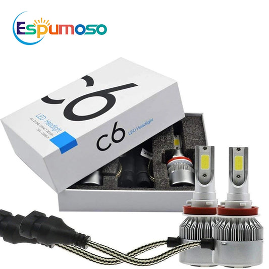 2PCS C6 LED Headlight Bulbs - Universal Car Headlamp Replacement H4 H7 H11 H8 H9 H10 H13 9004 9005 9006 9007 880 H27