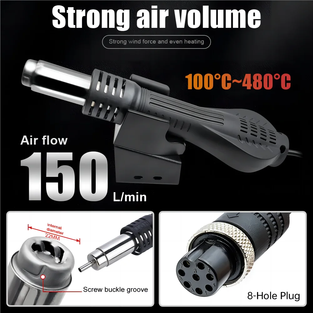 JCD 750W Heat Gun – Digital Display Micro Rework Soldering Station & Hot Air Gun for Welding & Repair, Model 8858