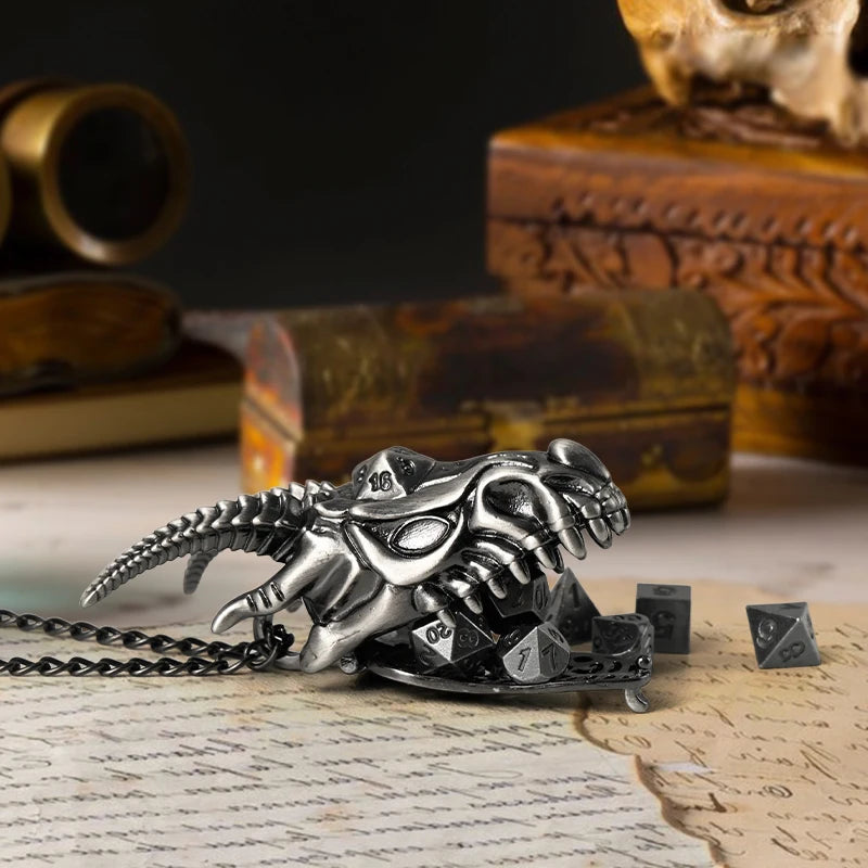 7-Piece DND Mini Dice Set - Metal Polyhedral RPG Dice with Dragon Necklace Case