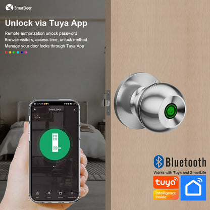 SmarDeer Fingerprint Door Lock – Tuya Smart Bluetooth Keyless Entry with Fingerprint & App Control
