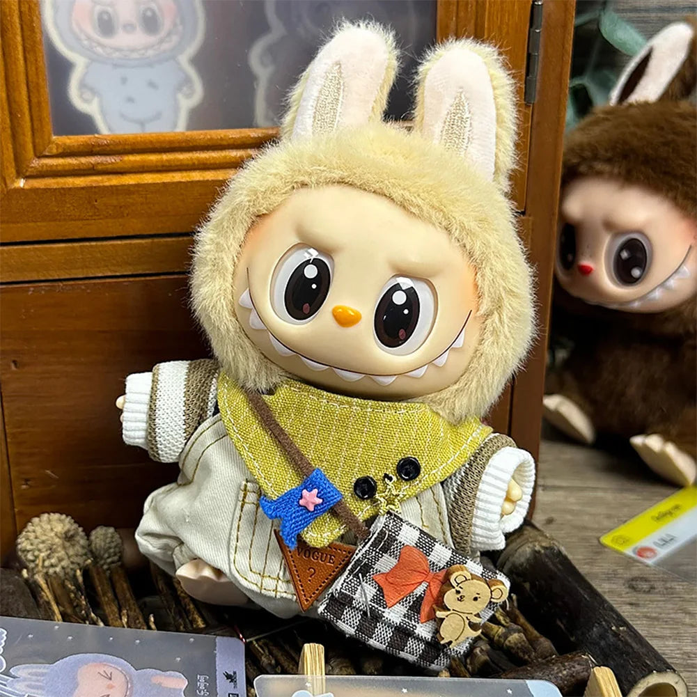17cm Labubu Doll Clothes — DIY Accessories Heartbeat Long-Eared Furry Rabbit Costume | Cartoon Dress-Up Outfit