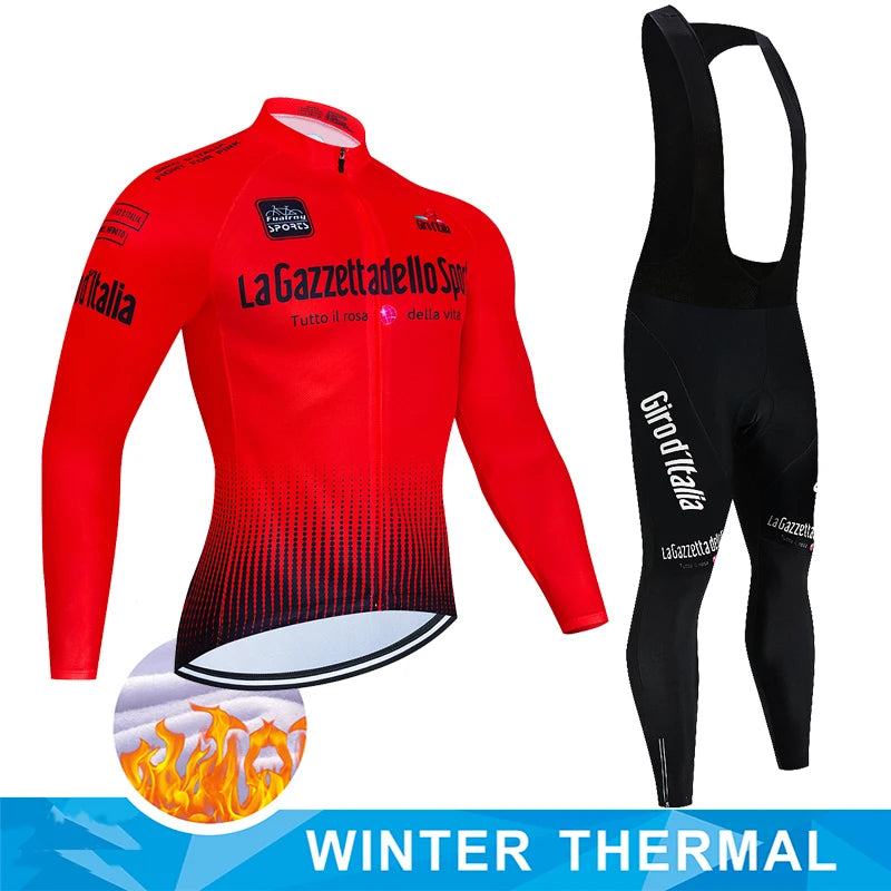 Tour De Italy D'ITALIA Cycling Clothes – Men's Fleece Jersey & Bib Pants Sports Set, Bicycle Uniform Costume