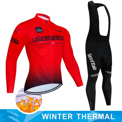 Tour De Italy D'ITALIA Cycling Clothes – Men's Fleece Jersey & Bib Pants Sports Set, Bicycle Uniform Costume