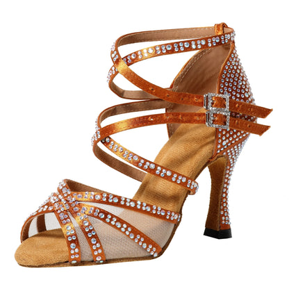 Women’s Latin Dance Shoes - 7.5cm Diamond Studded Heels with Soft Sole for Ballroom & Dance