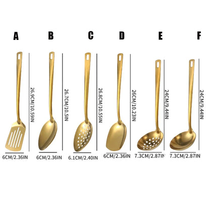 6PCS Hot Pot Cutlery Set – Stainless Steel Golden Spoons & Strainer Kitchenware