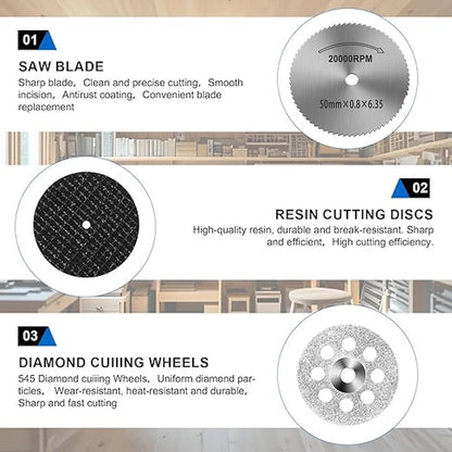 31PC Diamond Cutting Discs Set for Mini Drill Rotary Tool – HSS Circular Saw Blades, Sanding & Grinding Wheels for Metal, Wood, Stone & PVC Cutting Tools