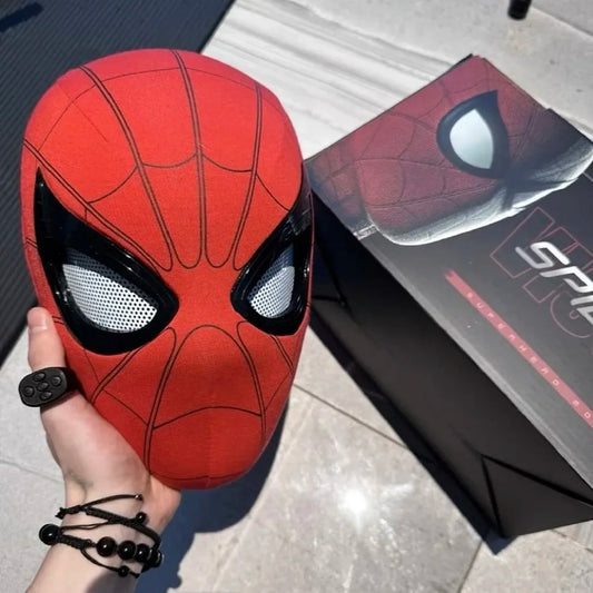Remote Control Spiderman Mask: Movable Eyes, Peter Parker Halloween Cosplay Costume - Spandex Fabric Material