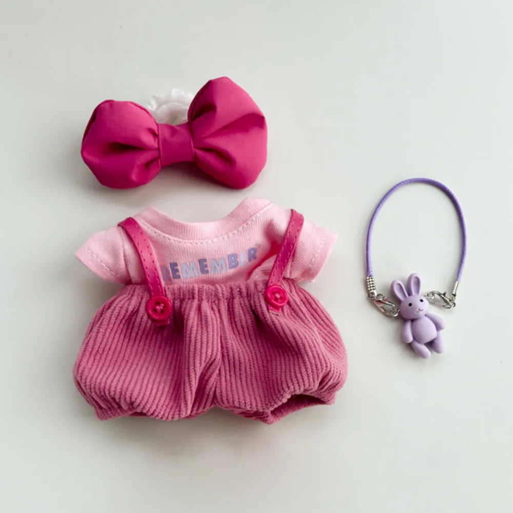 Original 17cm Labubu Doll Clothes — Macaron Cute Outfit with Hair Accessories, DIY Plush Doll Gift