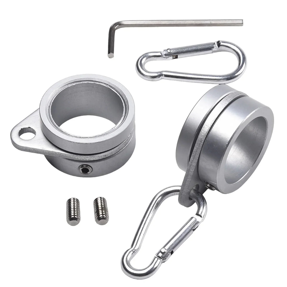 2-Piece Aluminum Flagpole Rings with Carabiners - 360° Rotating Anti-Wrap Mounting Clips for 0.75–1 Inch Flag Poles