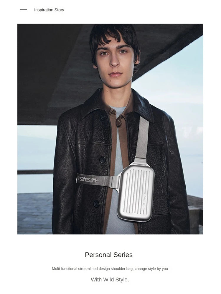 2025 RMWA Light Luxury Single-Shoulder Crossbody Bag — Vertical Aluminum-Magnesium Alloy Travel Bag, Silver Stylish Luggage