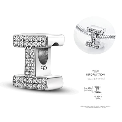 26 A-Z Alphabet Beads 925 Silver LOVE Letter Charms for 3mm Bracelets - CZ Zircon DIY Jewelry Gift