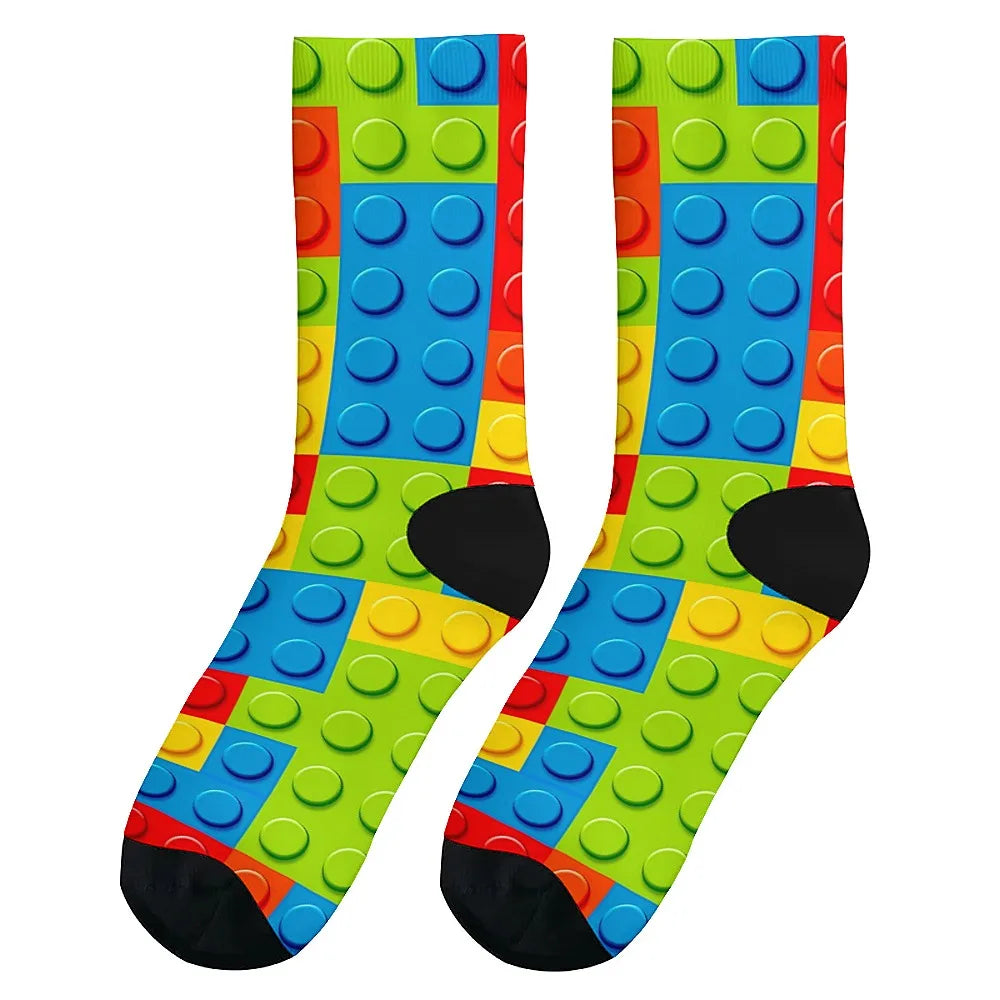 Building Block Novelty Socks - Fun Harajuku Hip-Hop Crew Compression Socks for Party Gifts