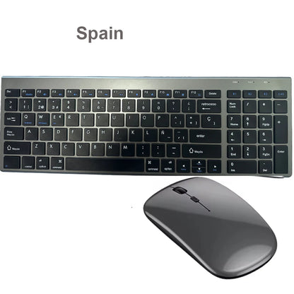 Gray Bluetooth 5.0 & 2.4G Wireless Keyboard and Mouse Combo – Rechargeable Full-Size Set for Notebook & Laptop