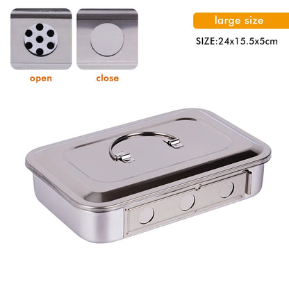 Stainless Steel Dental Disinfection Box – Surgical Sterilization Tray with Holes Medical Steriliser Container for Dentistry Accessories