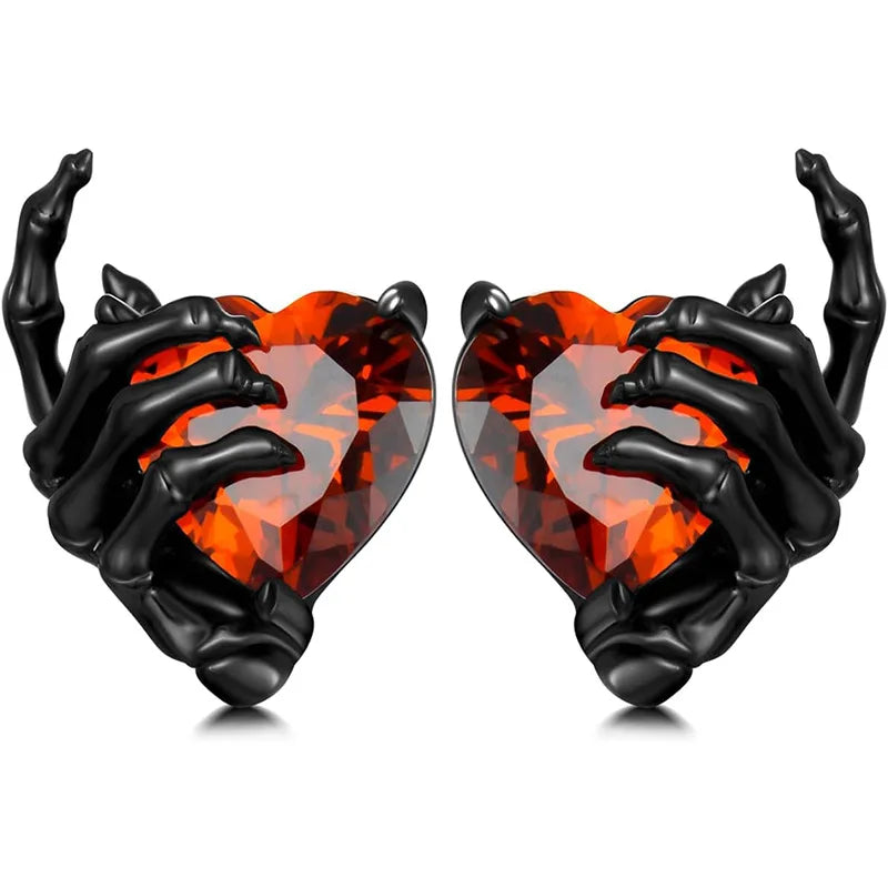 Fashionable Retro Halloween Earrings – Dark Series Ghost Hand and Love Earnail Design for Women