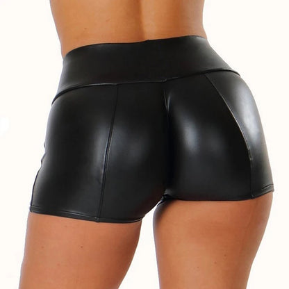 Women’s High Waist Leather Shorts – Bodycon Push-Up Black Slim Fitness Joggers