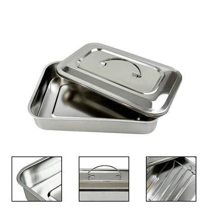 Stainless Steel Dental Instruments Tray with Lid – Surgical Sterilization & Disinfection Container