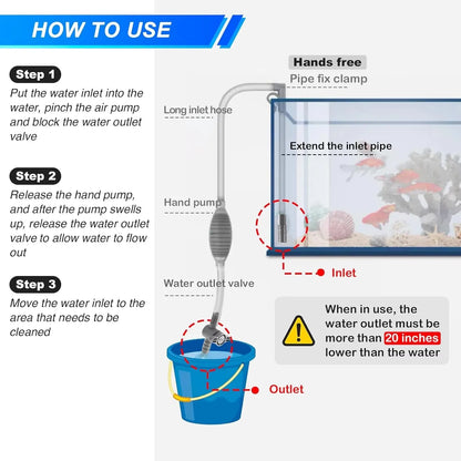 Aquarium Gravel Vacuum Cleaner & Water Change Kit, Fish Tank Siphon Pump with Extension Tube for Sand Cleaning & Maintenance