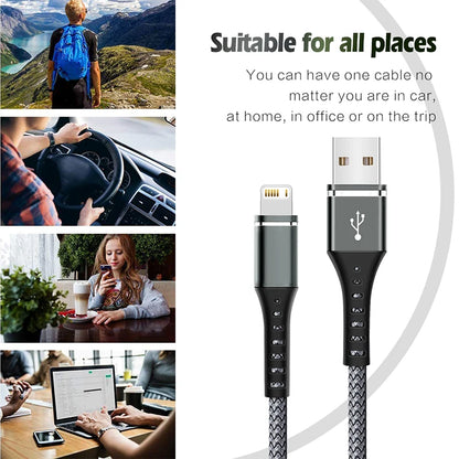 Original Lightning Cable USB – Fast Charging Wire for iPhone 14-6S Plus, X, XR, XS, 13, 12, 11 Pro Max, SE, Nylon Braided Charger Cord