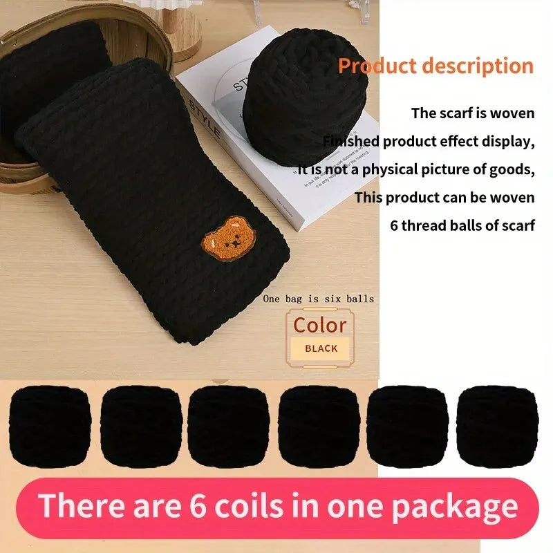 6 Yarn Balls + Teddy Bear DIY Craft Kit – Handmade Thick Woven Scarf Thread Set for Knitting, Jewelry & Creative Gift Making