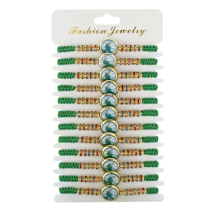 12pcs Mexican Saint Jude Bracelets – Handmade San Judas Tadeo Catholic Green String Rosary Bracelets Religious Gift Set