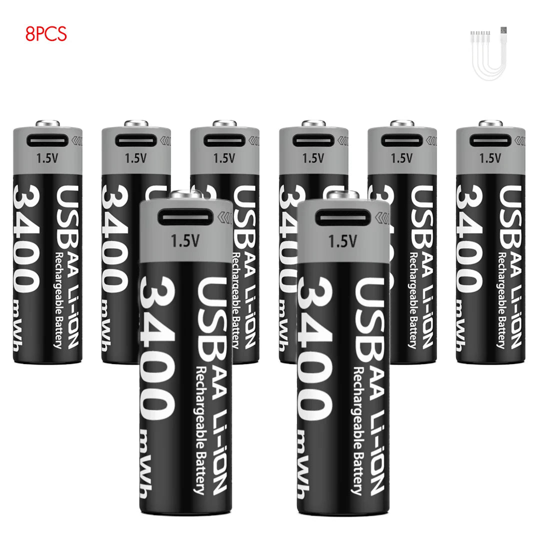MATOV USB Rechargeable Li-ion AA 3400mWh & AAA 1100mWh 1.5V Batteries Pack