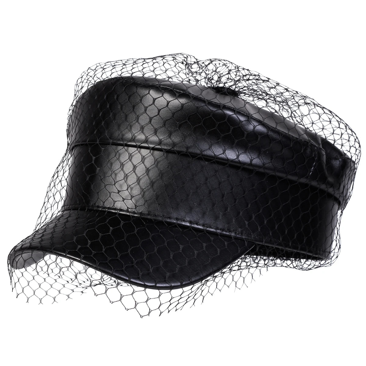 Large Buckle Leather Beret Hat - Fashion Sailor Military Cap for Women and Men