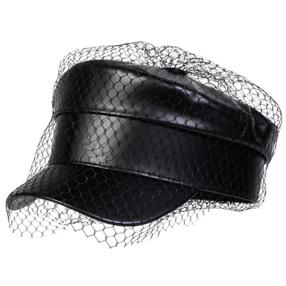 Large Buckle Leather Beret Hat - Fashion Sailor Military Cap for Women and Men