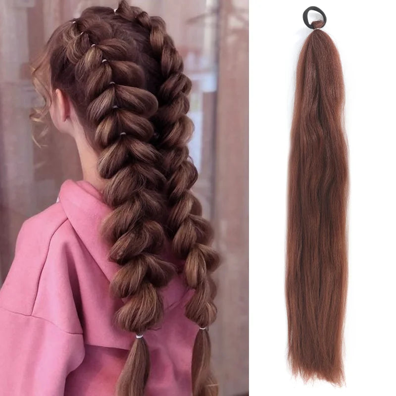 26" Synthetic Ponytail Extension - Long Straight Ombre Pink Purple Blue Hair with Elastic Tie