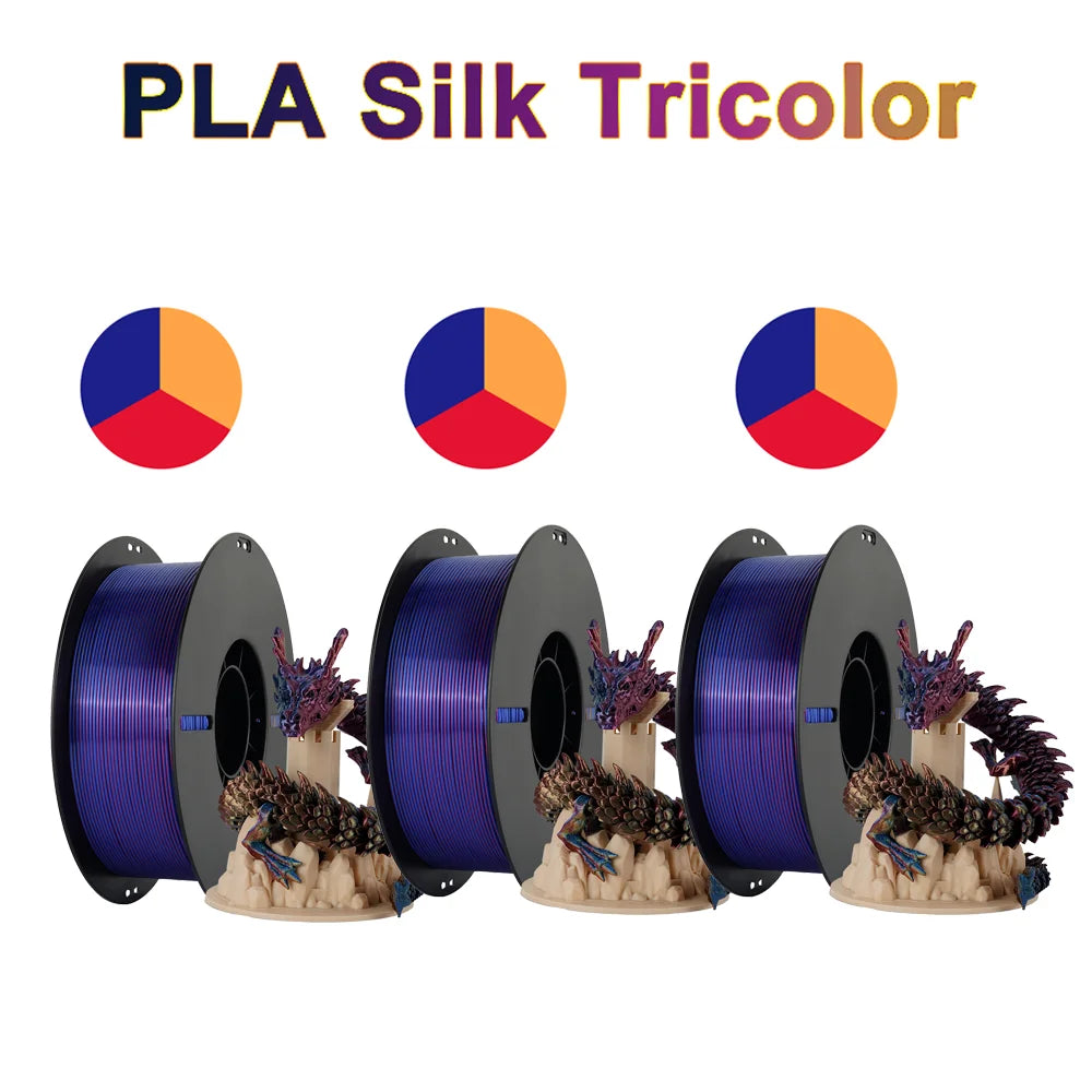 Tri-Color Dual-Color Silk Rainbow PLA Filament 1.75mm – Accurate +/-0.03mm, Compatible with Most FDM 3D Printers