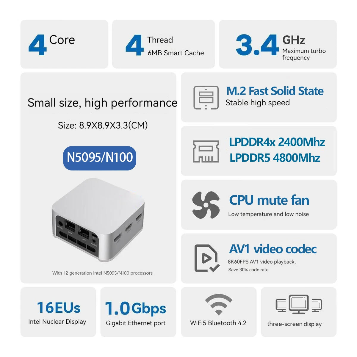 FIREBAT T8 Pro Plus Mini PC — Intel Celeron N5095/N100 Desktop, 8GB/16GB RAM, 256GB/512GB Storage, DDR4/DDR5, WiFi5 & BT4.2 Gaming Computer