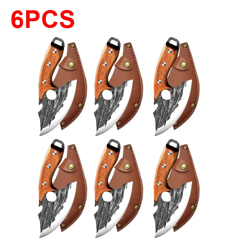 Multifunctional Stainless Steel Kitchen Knife - Forged Meat Cleaver Boning Knife with Bottle Opener and Protective Cover
