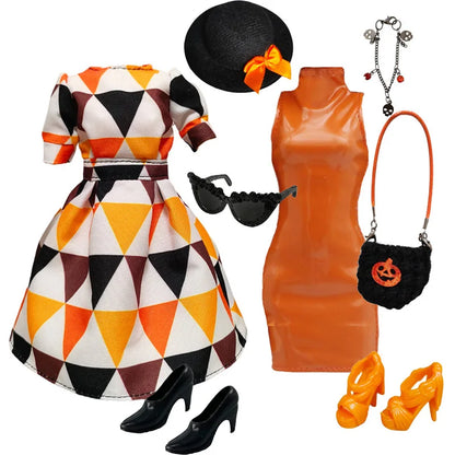 1/6 Doll Halloween Cosplay Outfit – Witch Dress, Cap, Belt, Bag & Broom for 12" BJD / 30cm Dolls