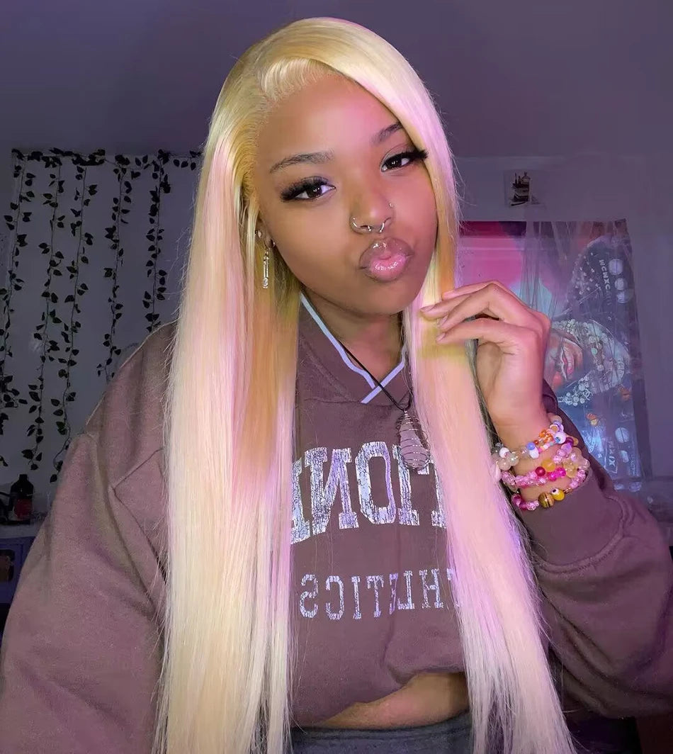 13x6 HD Transparent 613 Blonde Lace Front Wig – Brazilian Bone Straight Bob Human Hair Wig