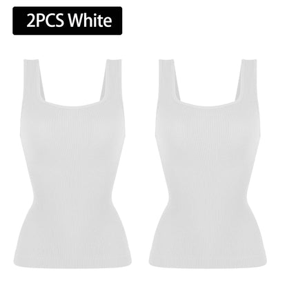 Women's Tummy Control Shapewear Tank Top - Seamless Square Neck Compression Cami (1 or 2 Pack)