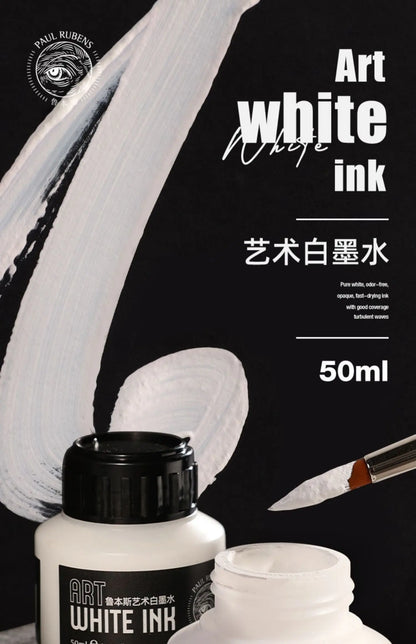 Paul Rubens Cartoonist White Ink 50ml – Highly Opaque Ink for Dip Pen, Brush, Art Lettering, Highlights & Corrections