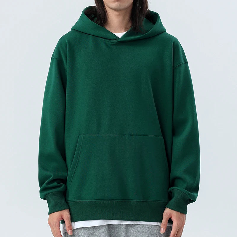 480gsm Heavyweight Cotton Fleece Hoodie – Unisex Plus Velvet Thick Pullover Sweatshirt with Hood