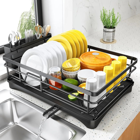 Large Kitchen Dish Drying Rack — Rustproof Dish Drainer with Drainboard & Utensil Holder for Sink
