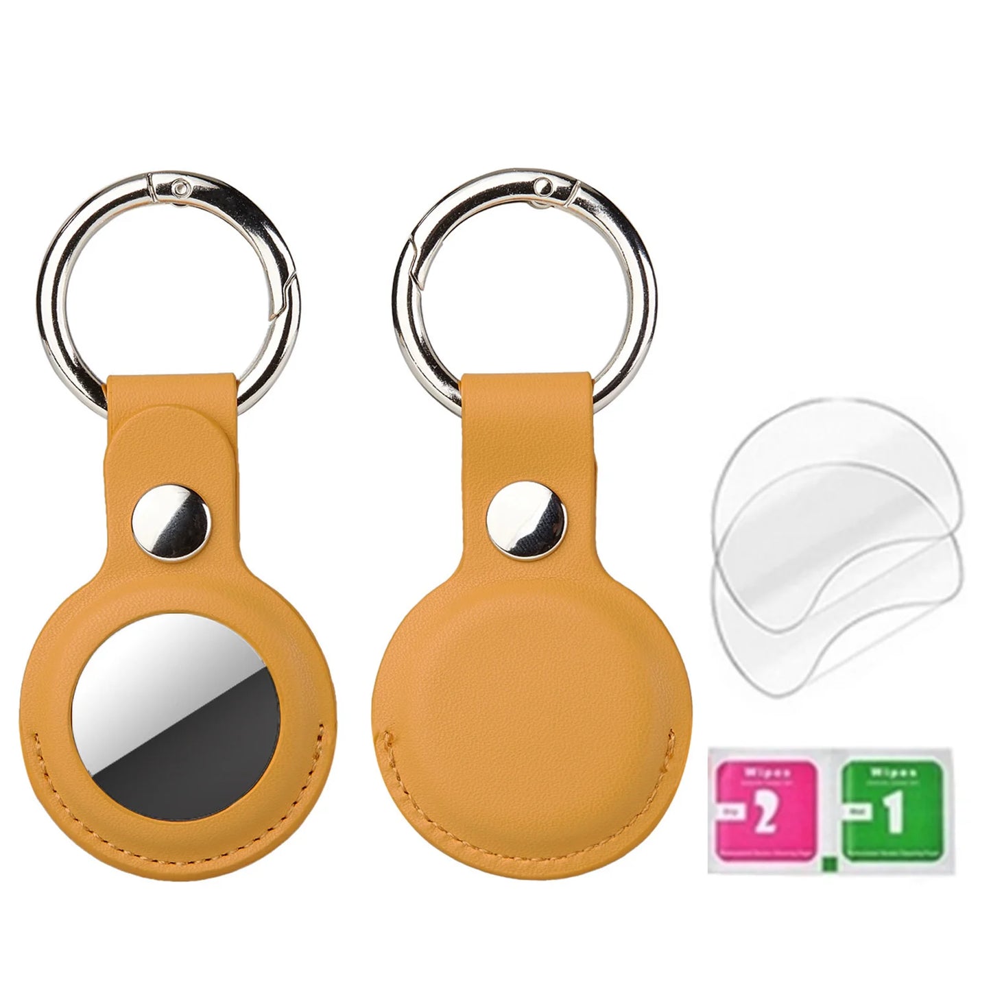 Airtag Holder Keychain — Genuine Leather Handmade Case, Scratch-Resistant Key Ring for Dog Collar & Luggage Cover