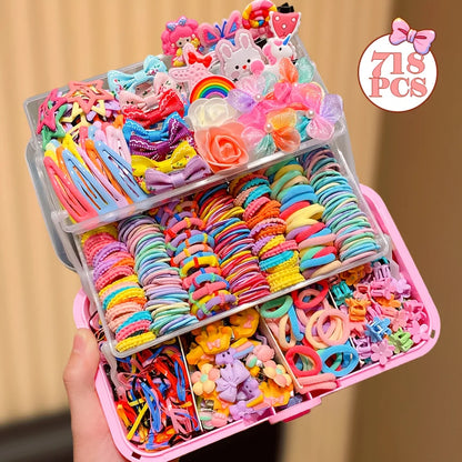 555Pcs Girls Hair Accessories Set - Colorful Butterfly Clips Elastic Bands & Hair Ties for Daily Ponytails and Styling