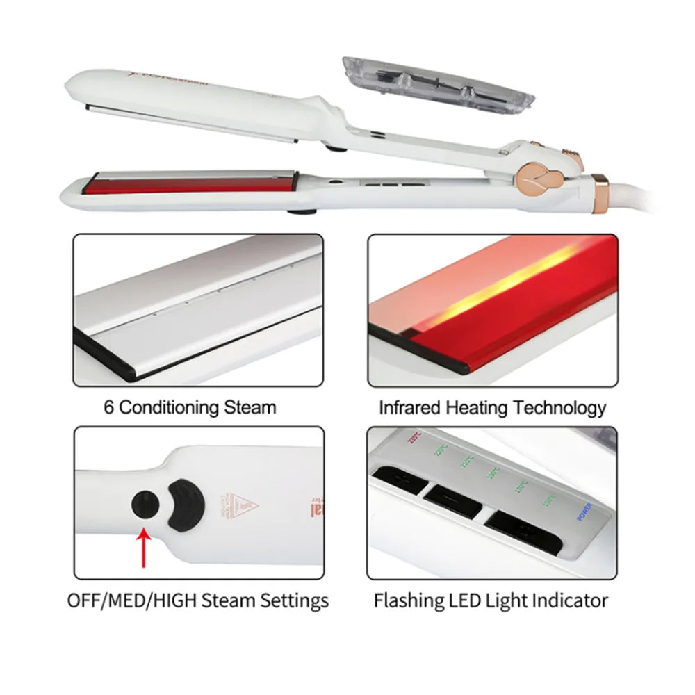 Professional Steam Hair Straightener – 2" Ceramic Infrared Flat Iron for Salon Styling & Care