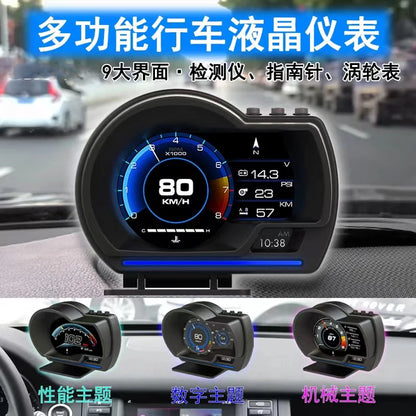 A501 Car Head-Up Display — OBD2 Smart HUD with Turbo Gauge, Digital Odometer, Security Alarm, Water & Oil Temp, RPM Auto Meter