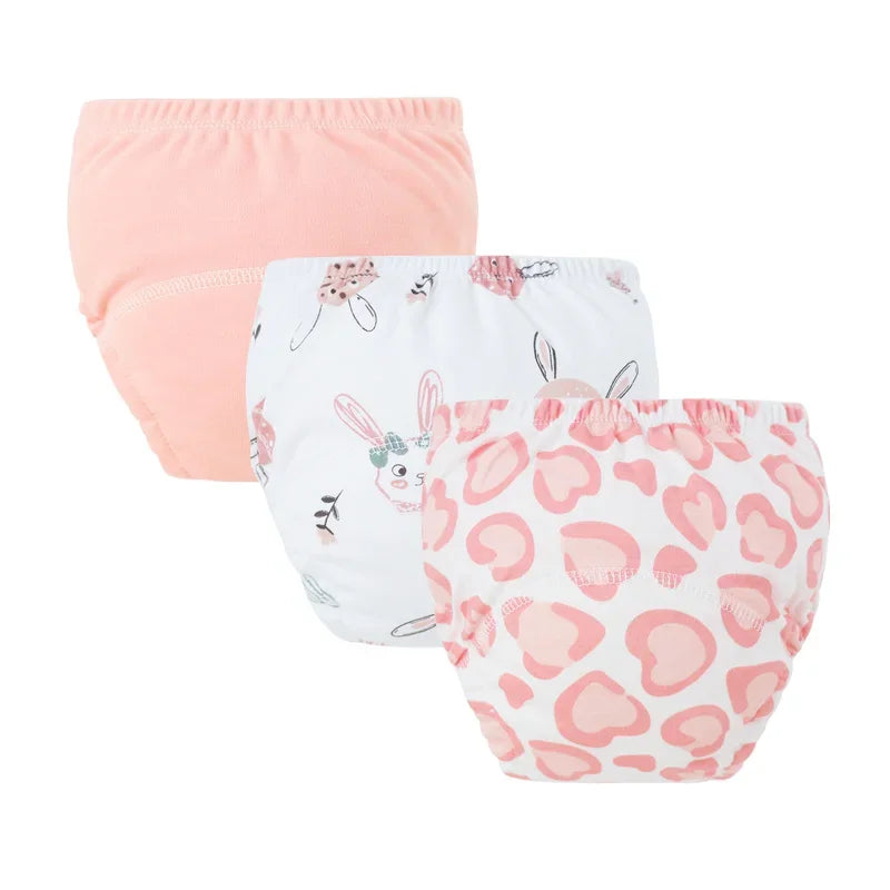 3-Piece Baby Diaper Pants Set – Cotton Toddler Training Pants, Cartoon Printed Reusable Nappies for Newborns & Infants