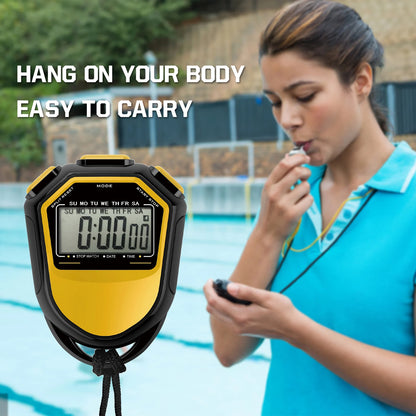 Classic Waterproof Digital Sports Stopwatch – Professional LCD Timer with String for Timing Events