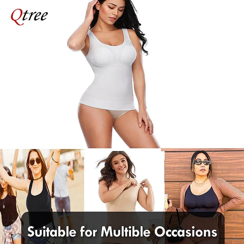 Qtree Women Tummy Control Shapewear – 2-in-1 High Elastic Stretch Vest with Padded Bra, Body Shaper, Slimming Lift Corset
