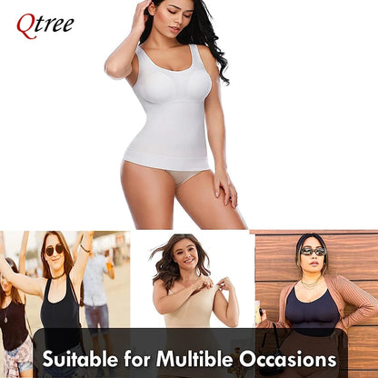 Qtree Women Tummy Control Shapewear – 2-in-1 High Elastic Stretch Vest with Padded Bra, Body Shaper, Slimming Lift Corset
