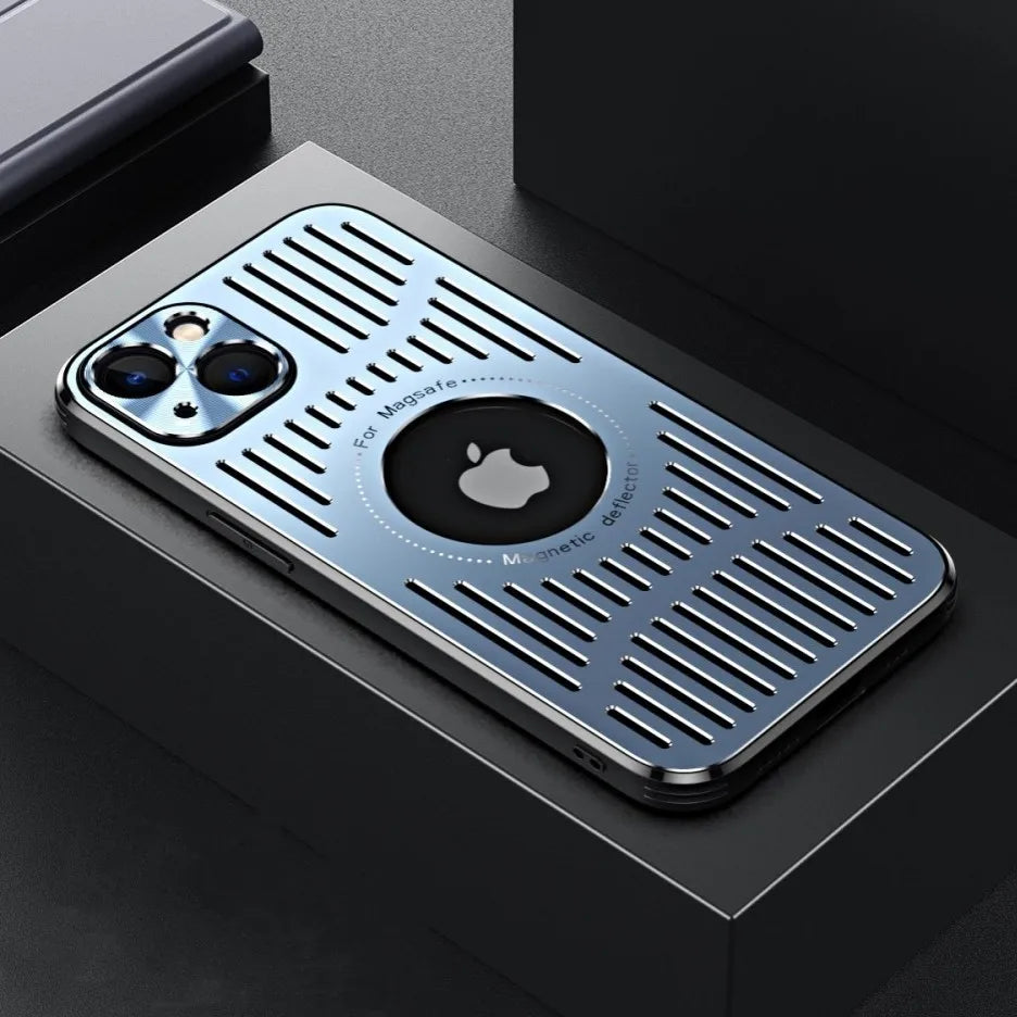 Metal Magnetic MagSafe Case with Heat Dissipation for iPhone 12 13 14 15 16 Pro/Pro Max – Logo Cutout, Wireless Charging Compatible